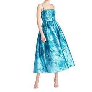 NEW MONIQUE LHUILLIER mikado midi dress in aqua tropic